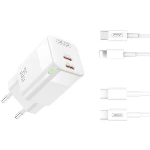 XOCE07(EU) 35W Fast Hızlı 2 USB-C / TYPE-C Çıkışlı Type-C Kablolu Şarj Aleti Adaptörü Set